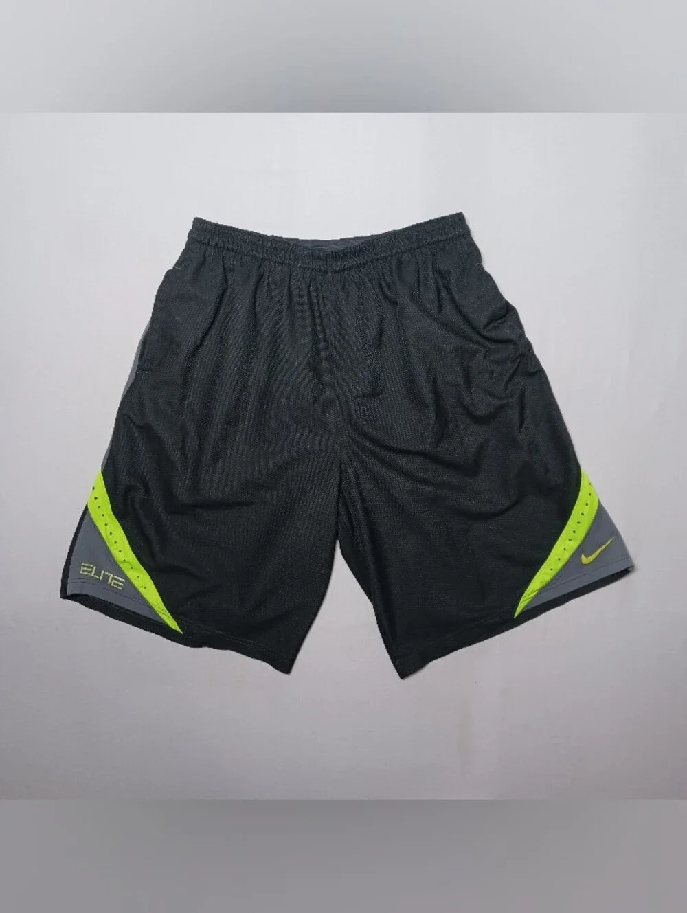 Nike Elite Mens Dri-Fit Basketball Mesh Shorts Large Black Neon Green